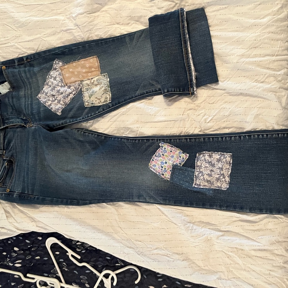 Hand Sewn Patchwork American Eagle Kick Boot Blue Jeans
